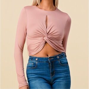 Ladies Long Sleeve Twisted Knit Casual top in Ash Rose